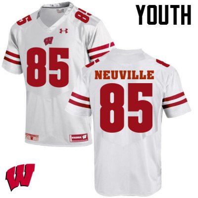 Youth Wisconsin Badgers NCAA #85 Zander Neuville White Authentic Under Armour Stitched College Football Jersey YA31B27TJ